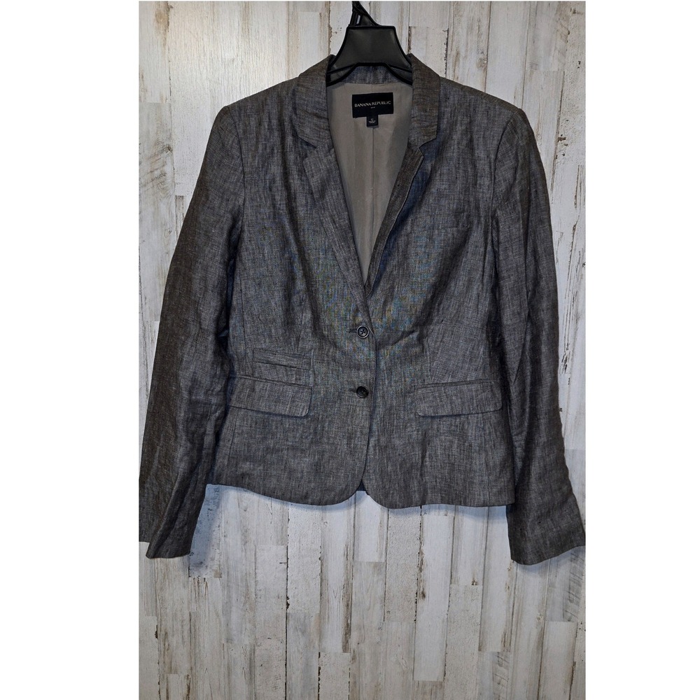 Banana Republic 12 Blazer Jacket 100% Linen Lined Career Office Work 2-Button
